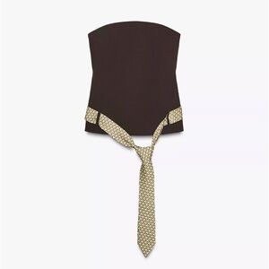 NWT Zara Woman Bloggers Fav STRAPLESS TIE BELT TOP Brown Size S Small